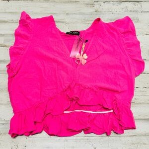 Fancy Inn Shirt Women’s Size Large Pink Ruffled Sleeveless Pullover Casual NWT